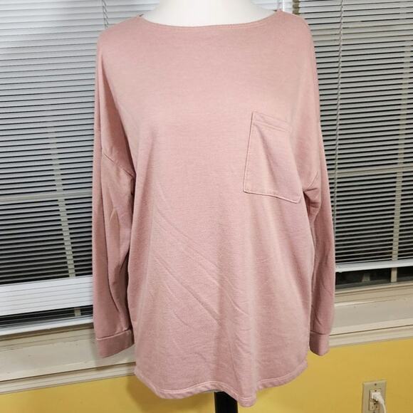 White Birch $40 XL Pale Pink Terry Long Sleeve Ballet Neck Tunic Sweatshirt - Picture 1 of 10
